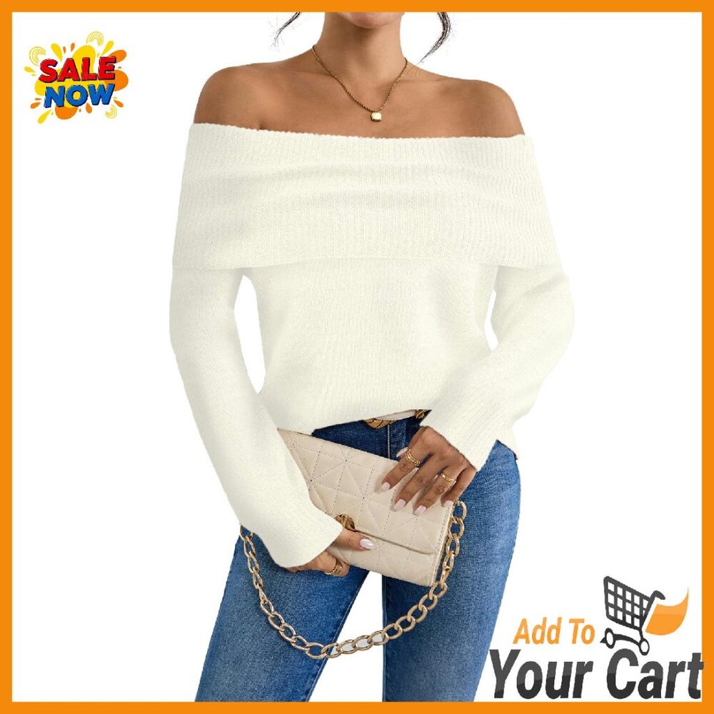 Off Shoulder Chunky Ribbed Knit Pullover Sweater … - image 1